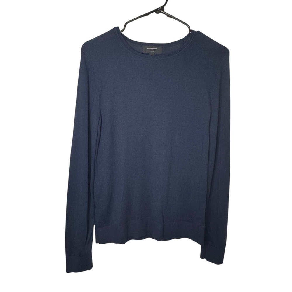 Banana Republic Forever Crew Neck Sweater Womens Small Navy Blue Cotton Knit